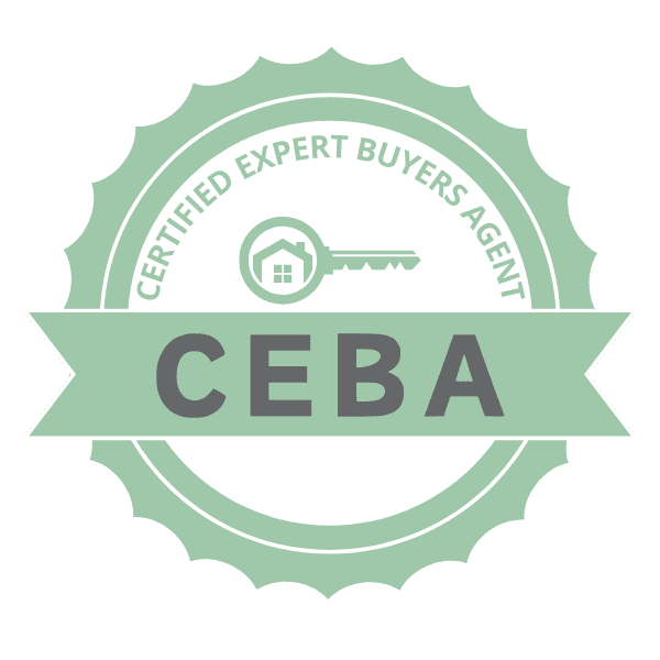 A green badge with the words ceba certified expert buyers agent.